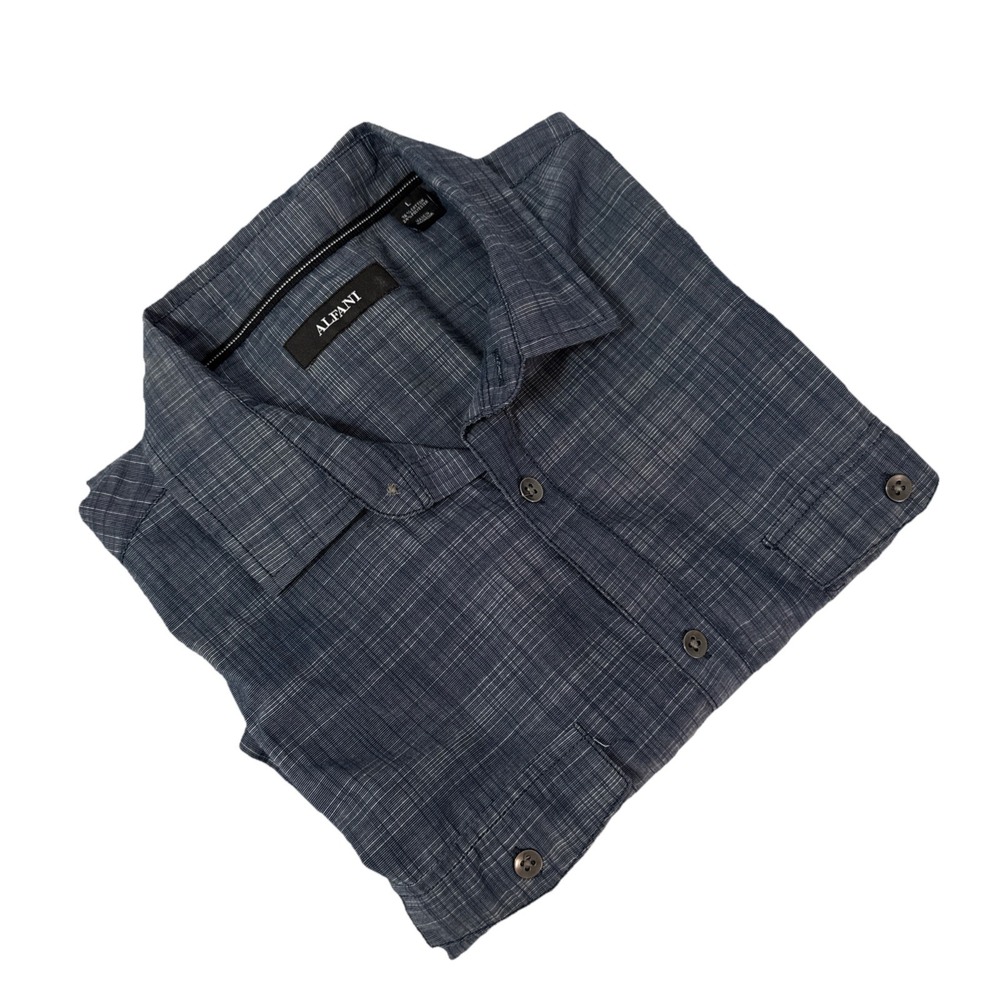 Alfani Men's Blue L Short Sleeve Button Up‎ With Pockets Casual Dress Shirt Used